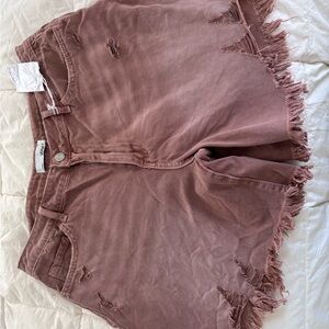 VERVET BY FLYING MONKEY Rose Mauve Distressed Frayed Hem Denim Shorts